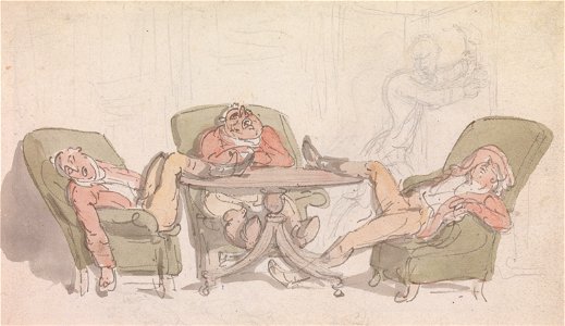 Thomas Rowlandson - Three Sportsmen Sleeping at the Table in Their Chairs - Google Art Project