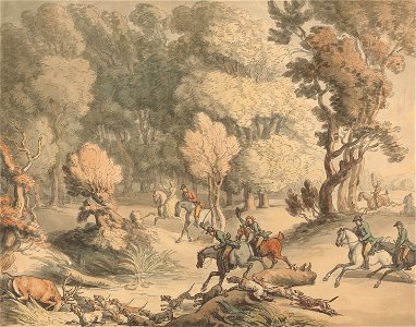 Thomas Rowlandson - Stag at Bay - Scene near Taplow, Berks. - Google Art Project
