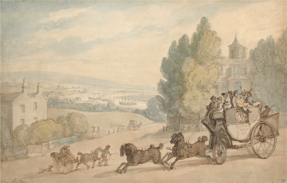 Thomas Rowlandson - The Canterbury-Dover Coach Passing Vanbrugh Castle - Google Art Project