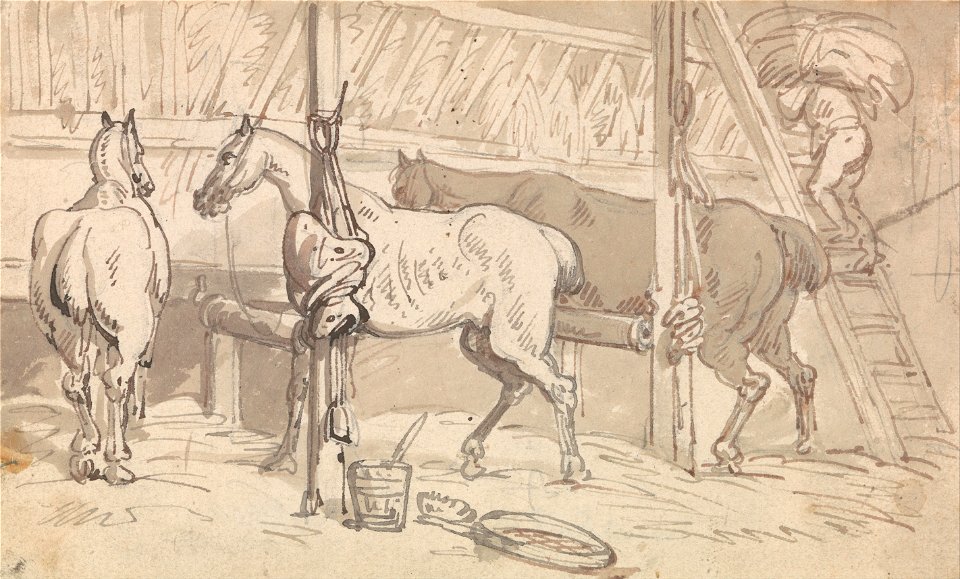 Thomas Rowlandson - Three Horses in Stalls - Google Art Project