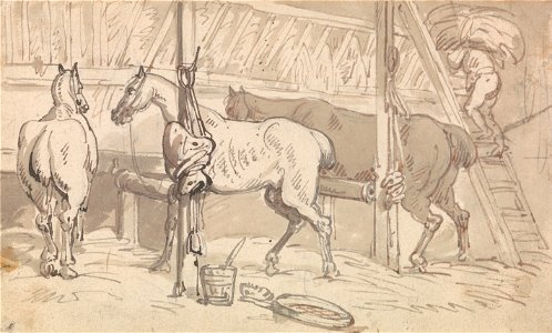 Thomas Rowlandson - Three Horses in Stalls - Google Art Project