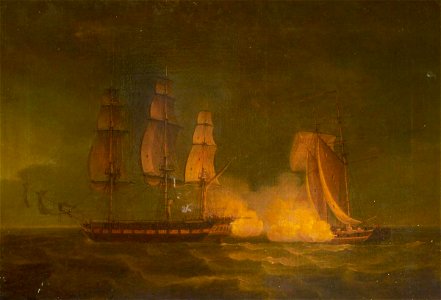 Thomas Whitcombe (c.1752-1824) - 'Hibernia' Beating off the Privateer 'Comet', 10 January 1814, On Quarter - BHC0608 - Royal Museums Greenwich