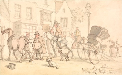 Thomas Rowlandson - Scene outside the Half-Moon Inn - Google Art Project. Free illustration for personal and commercial use.