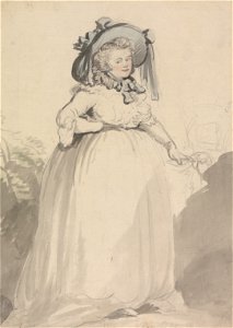 Thomas Rowlandson - A Lady in a White Dress, wearing a Blue Hat - Google Art Project