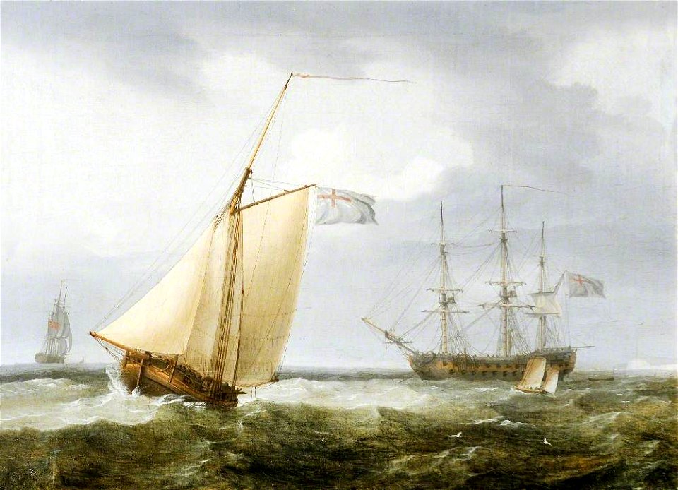 Thomas Whitcombe (c.1752-1824) - A Fishing Boat with a Warship at Anchor off Dover, Kent - 1175976 - National Trust