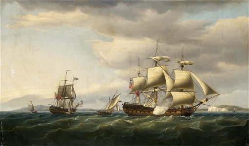 Thomas Whitcombe - The East Indiaman Rodney in two positions off the English coast. Free illustration for personal and commercial use.