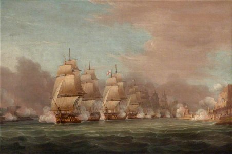 Thomas Whitcombe (c.1752-1824) - Sir John Thomas Duckworth's Passage of the Dardanelles, 19 February 1807 - BHC0575 - Royal Museums Greenwich