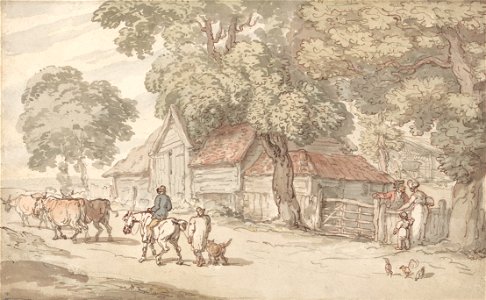 Thomas Rowlandson - A Road by a Farm - Google Art Project. Free illustration for personal and commercial use.