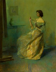 Thomas Wilmer Dewing - The Necklace - ca. 1907. Free illustration for personal and commercial use.