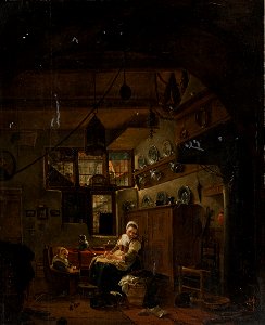 Thomas Wijck - Interior of a Dutch Farm Cottage - KMS377 - Statens Museum for Kunst