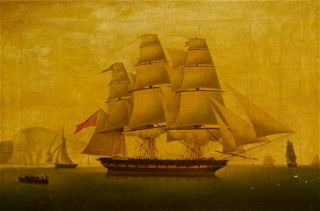 Thomas Whitcombe (c.1752-1824) - 'Hibernia' Beating off the Privateer 'Comet', 10 January 1814, Starboard Broadside - BHC0605 - Royal Museums Greenwich