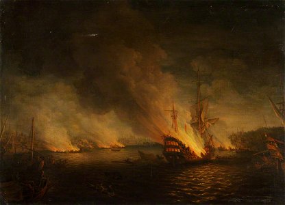 Thomas Whitcombe (c.1752-1824) - Sir John Thomas Duckworth's Action in the Dardanelles, 19 February 1807 - BHC0576 - Royal Museums Greenwich