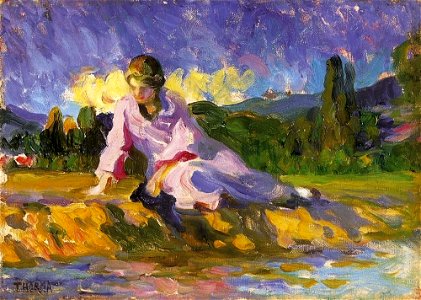 Thorma Lady in Rose Dress by the Riverside