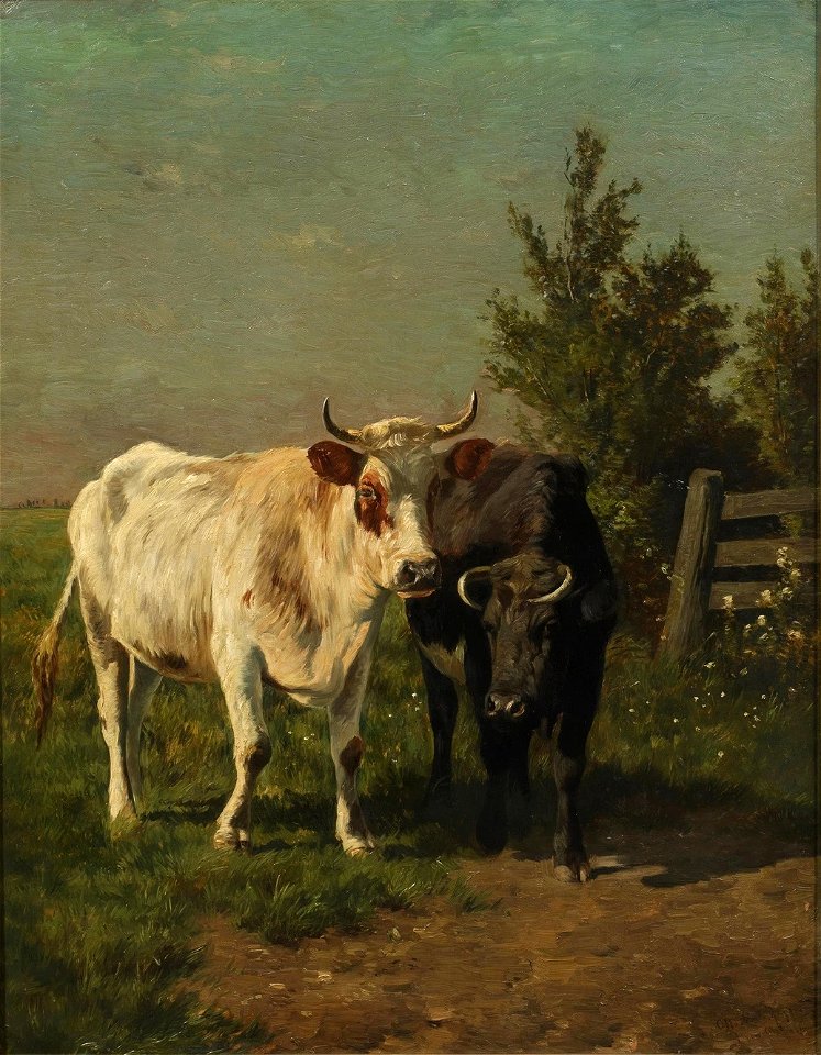 Otto von Thoren - Zwei Rinder am Weidegatter (1884)