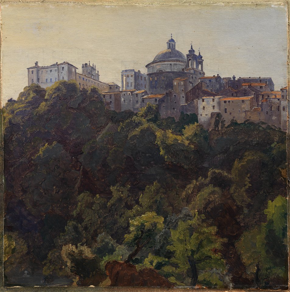 Thorald Læssøe - View towards Ariccia and the Palazzo Chigi and S. Maria dell'Assunzione, Italy - KMS4951 - Statens Museum for Kunst
