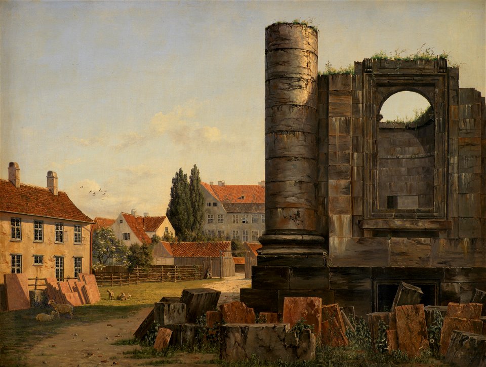 Thorald Læssøe - Parti af Marmorpladsen med ruinerne af den ufuldførte Frederikskirke - KMS339 - Statens Museum for Kunst