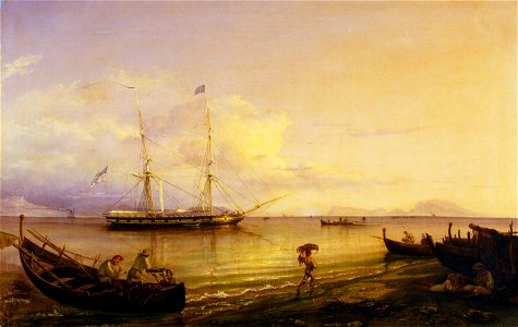 Friedrich Thøming - En amerikansk brig til ankers i bugten ved Napoli (1827)