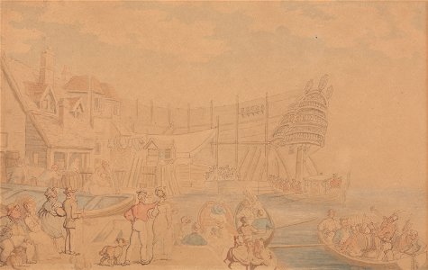 Thomas Rowlandson - The Launching of a Ship - Google Art Project