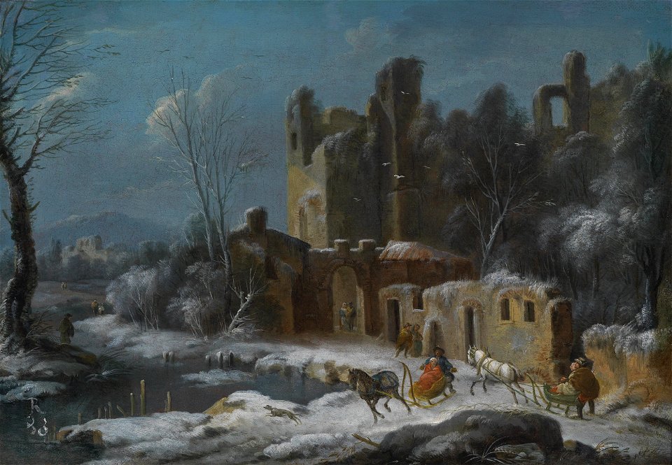 Thomas Wyck Eine Winterlandschaft mit Reisenden