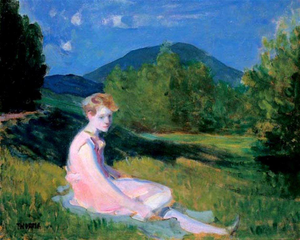 Thorma Hillside Sitting Girl in Pink Dress 1927