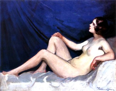 Thorma, János - Nude in Blue Background (1930s). Free illustration for personal and commercial use.