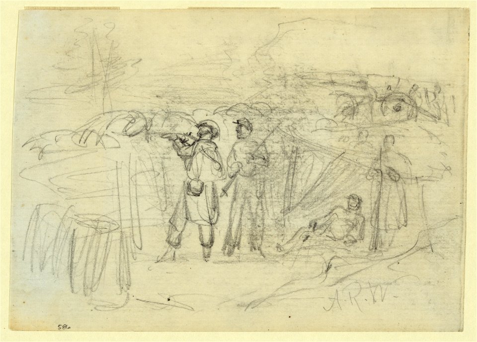 Three soldiers in a rifle pit LCCN2004660417