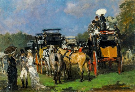 Otto von Thoren - Gesellschaft im Grünen mit Pferdekutschen