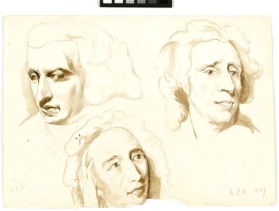 Three sketches of a mature woman's face RMG PY5990