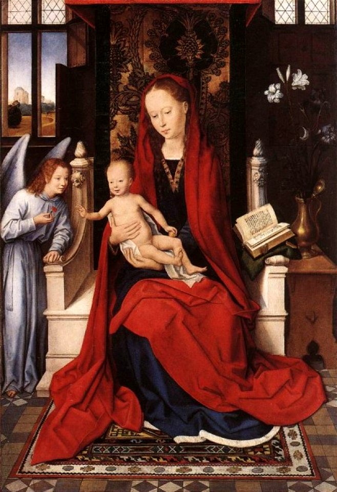 Thronende-Jungfrau-mit-dem-Kind-und-Engel-von-Hans-Memling-12696