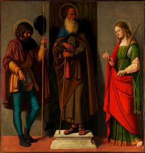 Three saints Roch Anthony Abbot and Lucy by Cima da Conegliano. Free illustration for personal and commercial use.