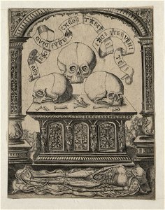 Three skulls on a Shrine ca.1519 print by Master S., S.V 96770, Prints Department, Royal Library of Belgium