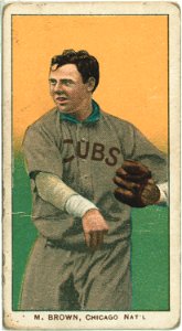 Three Finger Brown, Chicago Cubs, baseball card portrait LCCN2008675168