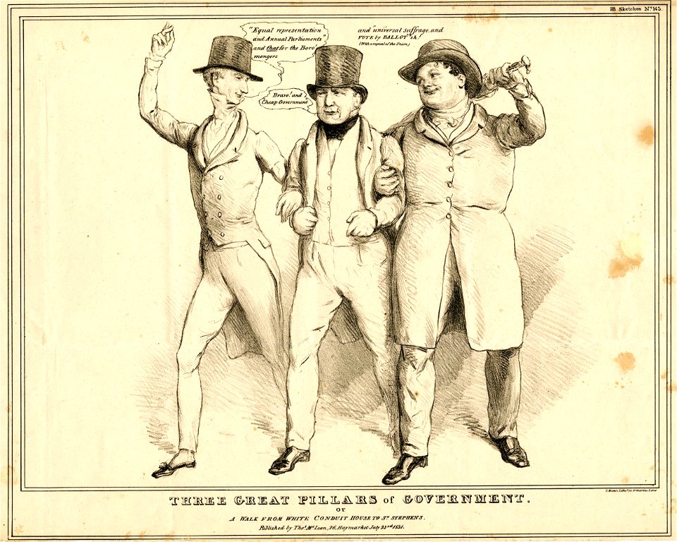 Three great pillars of government. or A walk from White Conduit House to St. Stephens. (BM 1857,1222.140)