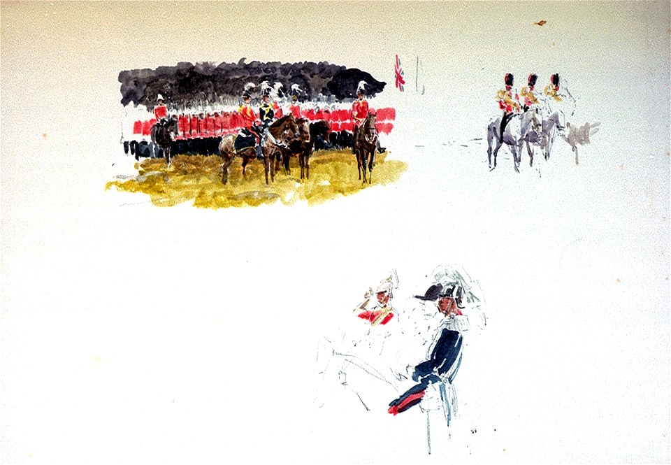 Three studies of soldiers, some mounted, at a Royal occasion RMG PU9960