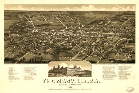 Thomasville, Ga. county-seat of Thomas-County 1885. Famous winter resort for northern invalids and pleasure seekers. LOC 75693198