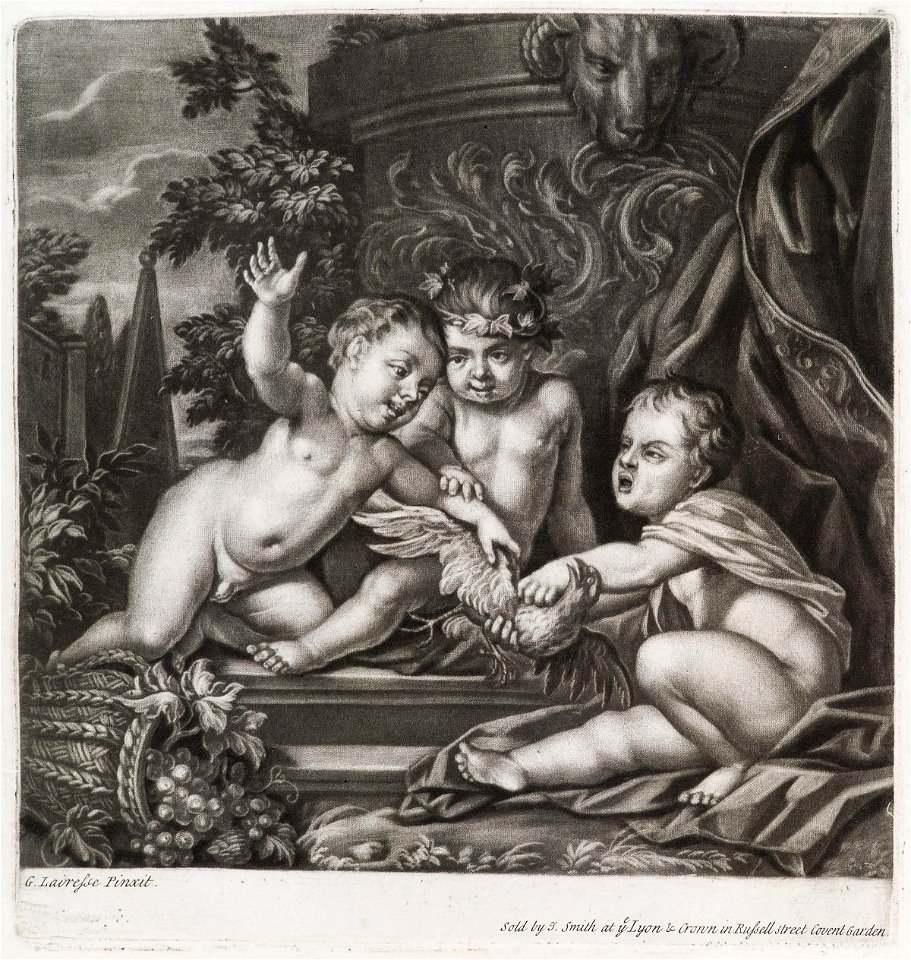 Three putti squabbling over a bird by Gerard de Lairesse