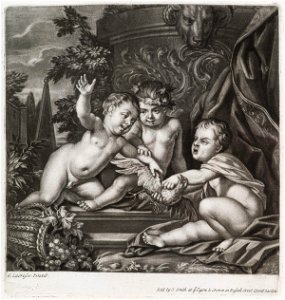 Three putti squabbling over a bird by Gerard de Lairesse