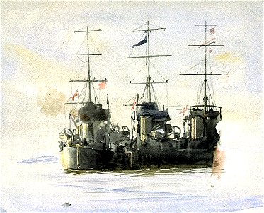 Three British destroyers moored alongside each other RMG PV3460