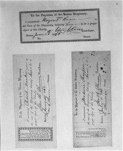 Three recommendation tickets for patients of the Boston Dispensary
