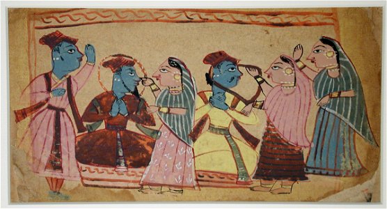 Three blue men with three women (6124565599)