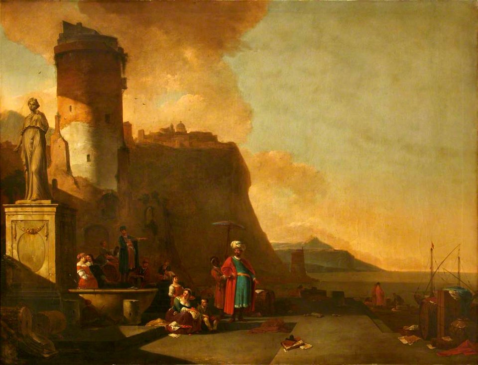 Thomas Wyck (1616-1677) - Capriccio of a Fort by the Sea, with Orientals and an Antique Statue - 1140177 - National Trust