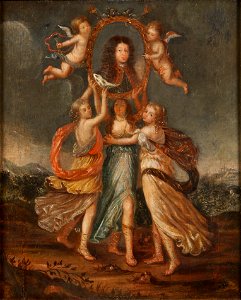 Three Allegorical Figures Bearing the Portrait of Karl XI of Sweden (David Klöcker Ehrenstrahl) - Nationalmuseum - 19097