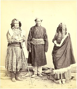 Three Tibetans in traditional costume 1865-66