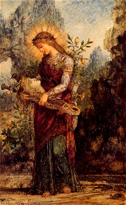 Thracian Girl Carrying the Head of Orpheus by Gustave Moreau. Free illustration for personal and commercial use.