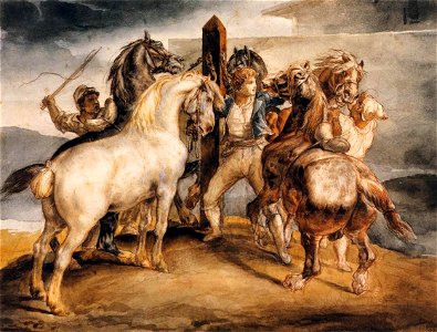 Théodore Géricault - Horse Market - Five Horses at the Stake - WGA08645
