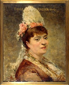 Théobald Chartran - Portrait d'Édile Riquer (1832-1911), sociétaire de la Comédie-Française, en costume de scène - P1111 - Musée Carnavalet. Free illustration for personal and commercial use.