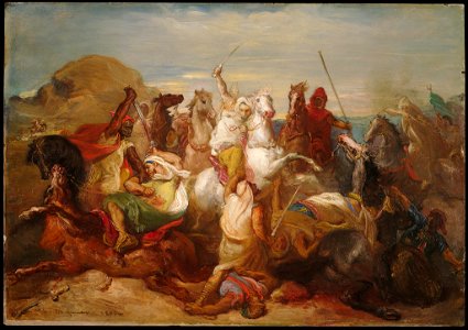 Théodore Chassériau - Battle of Arab Horsemen - 1942.190 - Fogg Museum. Free illustration for personal and commercial use.