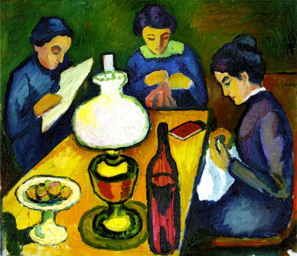 Three-Women-at-the-Table-by-the-Lamp