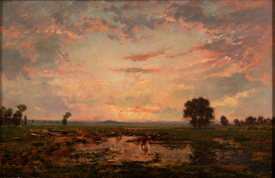 Théodore Rousseau - Paisaje con ganado en la ciénaga
