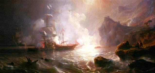 Théodore Gudin-Combat d'un vaisseau français et de deux galères barbaresques mg 5061